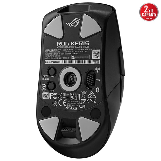ASUS ROG Keris Wireless AimPoint Siyah Oyuncu Mouse - 36000 DPI, 5 Tuş, BT/2.4GHz, Değiştirilebilir Switch, USB-C Şarjlı