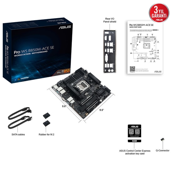 ASUS PRO WS B850M-ACE SE Anakart (90MB1MN0-M0EAY0) - AMD B850, AM5, DDR5 8200MHz, Çift M.2, USB4, 10G+2.5G LAN, mATX