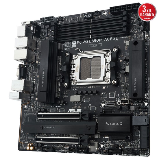 ASUS PRO WS B850M-ACE SE Anakart (90MB1MN0-M0EAY0) - AMD B850, AM5, DDR5 8200MHz, Çift M.2, USB4, 10G+2.5G LAN, mATX