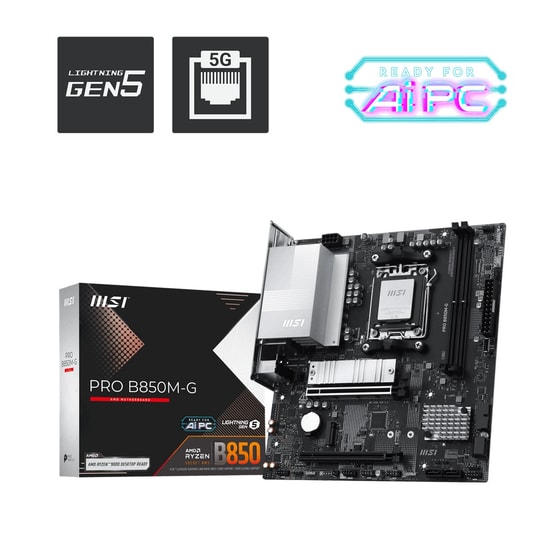 MSI PRO B850M-G AM5 Anakart - DDR5 8200MHz(OC), 2xM.2, USB 3.2 Gen 2, HDMI 2.1, DP 1.4, 2.5G LAN, Wi-Fi 6E MicroATX