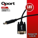 Qport Q-DPV DisplayPort(DP) - VGA Dönüştürücü Kablo - 1.8 Metre, Full HD Görüntü Aktarımı, DP 1.2, Sabitleme Fonksiyonu