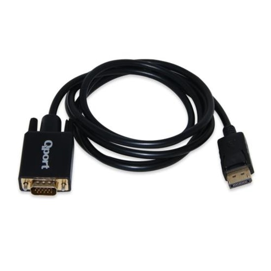 Qport Q-DPV DisplayPort(DP) - VGA Dönüştürücü Kablo - 1.8 Metre, Full HD Görüntü Aktarımı, DP 1.2, Sabitleme Fonksiyonu