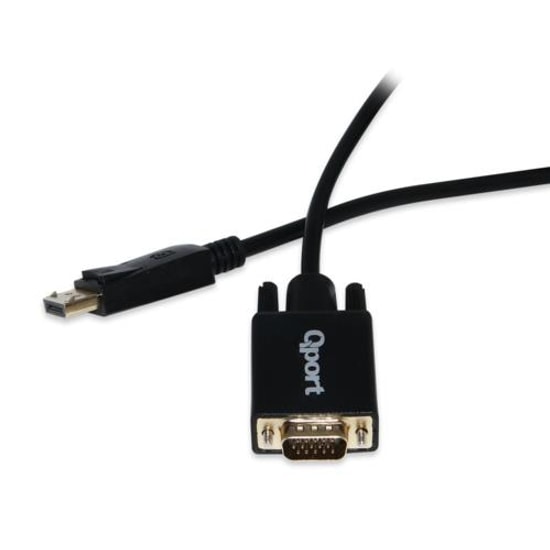 Qport Q-DPV DisplayPort(DP) - VGA Dönüştürücü Kablo - 1.8 Metre, Full HD Görüntü Aktarımı, DP 1.2, Sabitleme Fonksiyonu