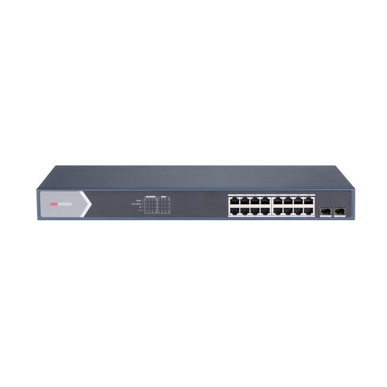 Hikvision DS-3E1518P-SI Switch - 16 Port Gigabit PoE, 2 SFP Uplink, Yönetilebilir, Rackmount, 225W, 300 Metre PoE