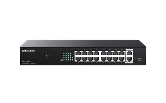 Tenda SG118PC 18 Port Gigabit PoE+ Switch - 2x GE Uplink, 167W Toplam PoE Gücü, Tak Çalıştır, Metal Kasa, Fansız Tasarım