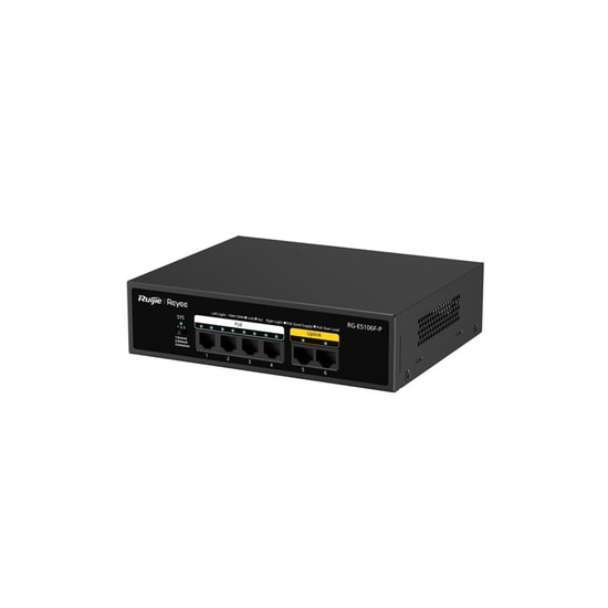 Ruijie Reyee RG-ES106F-P PoE Switch - 4 Port 10/100, 2 Uplink, 54W PoE, 250 Metre Menzil, Metal Kasa Switch