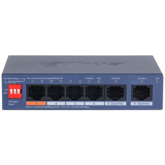Dahua CHS4206-4GT-60 60W Gigabit PoE Switch - 4 Port 1000Mbps, 2 SFP Uplink, Yönetilebilir, Uzun Mesafe PoE, Ağ Anahtarı