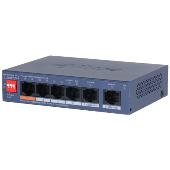 Dahua CHS4206-4GT-60 60W Gigabit PoE Switch - 4 Port 1000Mbps, 2 SFP Uplink, Yönetilebilir, Uzun Mesafe PoE, Ağ Anahtarı