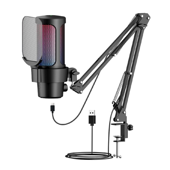 Dexim SM8 RGB USB/Type-C Kablolu Mikrofon (DMK008) - 14mm Kardioid Kapsül, Podcast, Oyun ve Yayın için Yüksek Hassasiyet
