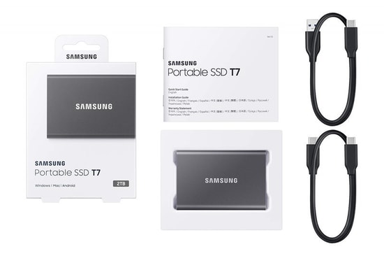 Samsung T7 2TB USB 3.2 Taşınabilir SSD (MU-PC2T0T/WW) - 1050/1000MB/s, Gri, Şifrelemeli, Samsung TR Garantili