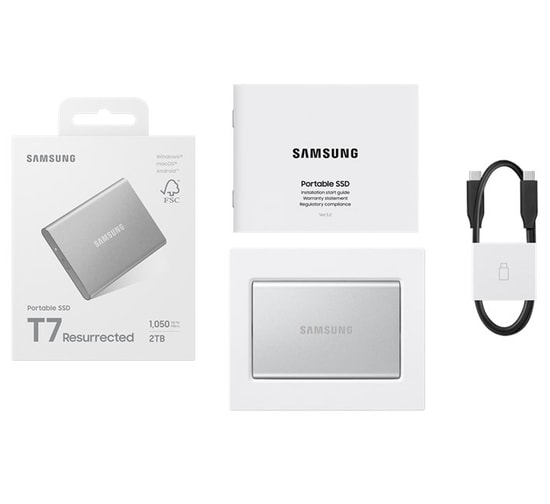 Samsung T7R 2TB USB 3.2 Taşınabilir SSD (MU-PD2T0G/WW) - 1050MB/s, Darbeye Dayanıklı, Metalik Gri, Samsung TR Garantili