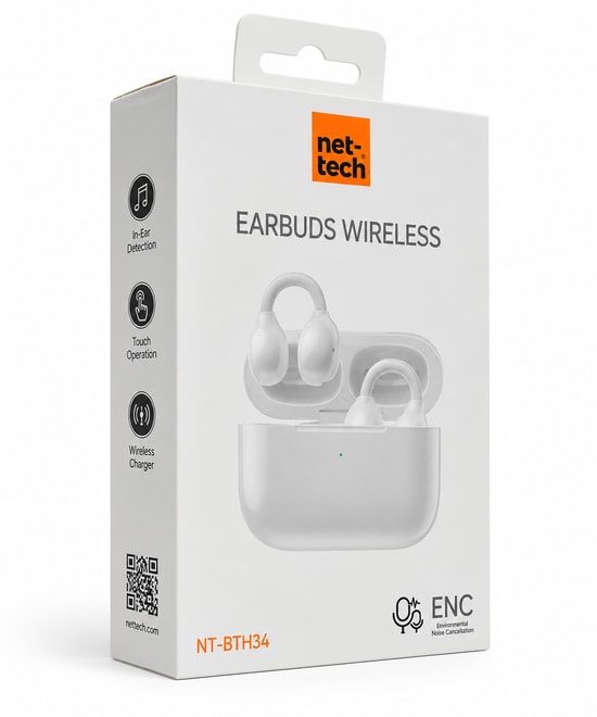 Nettech NT-BTH34 Beyaz Bluetooth Kulaklık (NT-114009) - ENC Gürültü Önleme, Kulakiçi, Mikrofonlu, Kablosuz, Ergonomik