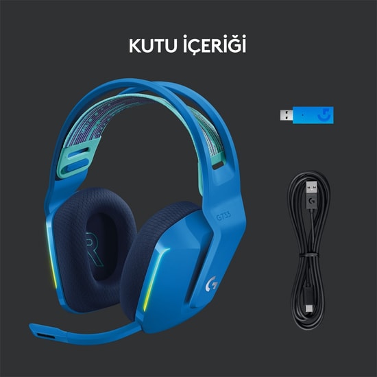 Logitech G733 Mavi Kablosuz RGB Oyuncu Kulaklığı (981-000943) - 7.1 Surround Ses, Lightspeed, 40mm Sürücü, Mikrofonlu