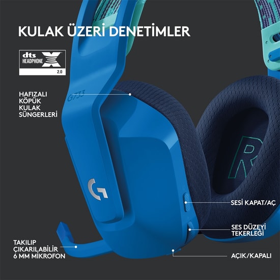Logitech G733 Mavi Kablosuz RGB Oyuncu Kulaklığı (981-000943) - 7.1 Surround Ses, Lightspeed, 40mm Sürücü, Mikrofonlu