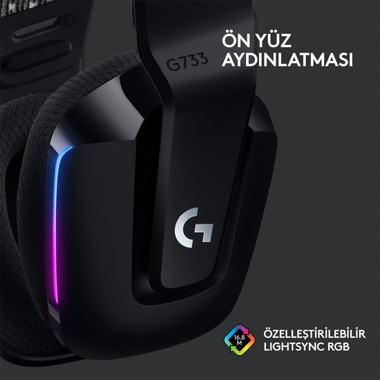 Logitech G733 Siyah Kablosuz RGB Oyuncu Kulaklığı (981-000864) - 7.1 Surround Ses, Lightspeed, 40mm Sürücü, Mikrofonlu