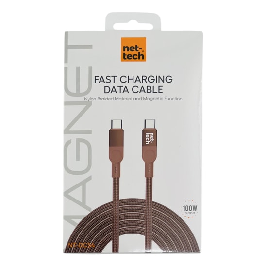 Nettech NT-DC54 100W Manyetik İp Örgülü 100cm Type-C Şarj ve Data Kablosu (Çöl) - NT-113836 Hızlı Şarj ve Veri Aktarımı