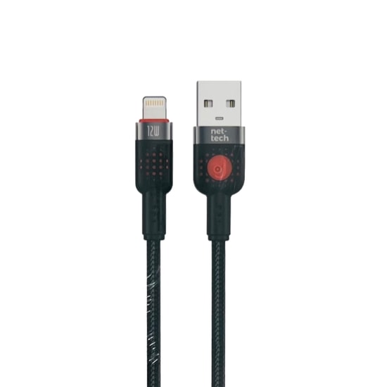 Nettech NT-113848 Siyah İp Örgülü 300cm Lightning Şarj ve Data Kablosu - 12W Hızlı Şarj Desteği