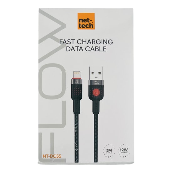 Nettech NT-113848 Siyah İp Örgülü 300cm Lightning Şarj ve Data Kablosu - 12W Hızlı Şarj Desteği
