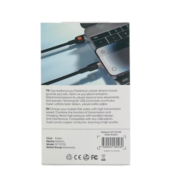 Nettech NT-113848 Siyah İp Örgülü 300cm Lightning Şarj ve Data Kablosu - 12W Hızlı Şarj Desteği