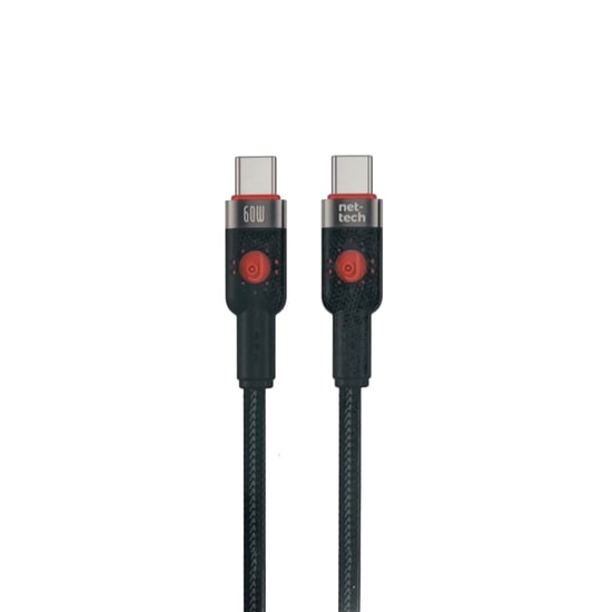 Nettech NT-113849 60W Type-C to Type-C 300cm İp Örgü Şarj ve Data Kablosu (Siyah) - Hızlı Şarj