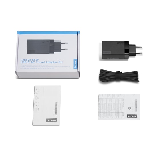 Lenovo 40AW0065EU 65W USB-C Seyahat Adaptörü - Taşınabilir, Hızlı Şarj, Evrensel Uyumlu, ThinkPad/Cihazlar için İdeal