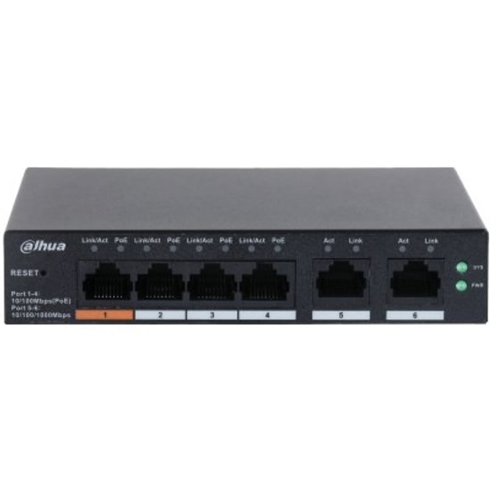 Dahua CHS4206-4ET-60 60W PoE Switch - 4 Port 10/100Mbps PoE, 2 Port SFP Uplink, Bulut Yönetimi, Ağ Anahtarı
