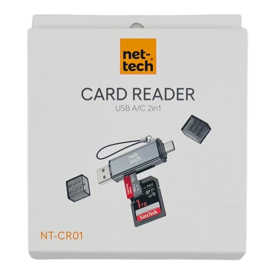Nettech NT-CR01 Gri USB & Type-C SD Kart Okuyucu - NT-113842, Yüksek Hızlı, Taşınabilir Hafıza Kartı Okuyucu