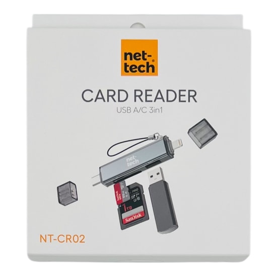 Nettech NT-CR02 Gri SD Kart Okuyucu (NT-113843) - Type-C ve Lightning USB, Hızlı Veri Aktarımı, Çoklu Uyumlu