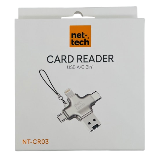 Nettech NT-113844 Gri USB Taşınabilir Adaptör - Lightning, Type-C, Micro USB Uyumlu, Yüksek Hızlı Veri Aktarımı