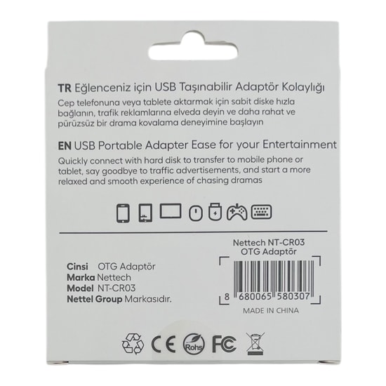 Nettech NT-113844 Gri USB Taşınabilir Adaptör - Lightning, Type-C, Micro USB Uyumlu, Yüksek Hızlı Veri Aktarımı