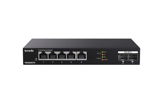 Tenda TEM2007X 5 Port 2.5G Ethernet Switch - 2x10G SFP+, Metal Kasa, Masaüstü Yönetilebilir Ağ Anahtarlayıcı