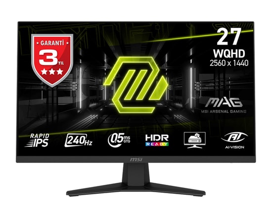 MSI MAG 274QF X24 27" WQHD (2560x1440) 240Hz 0.5ms Rapid IPS FreeSync Premium Oyuncu Monitörü - 10bit Renk, HDR