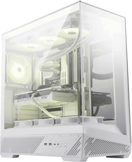 MSI MAG PANO 130R PZ Beyaz ATX Gaming Kasa: Panoramik Cam, 4x120mm ARGB Fan, Ters Fanlı, Hızlı Hava Akışı