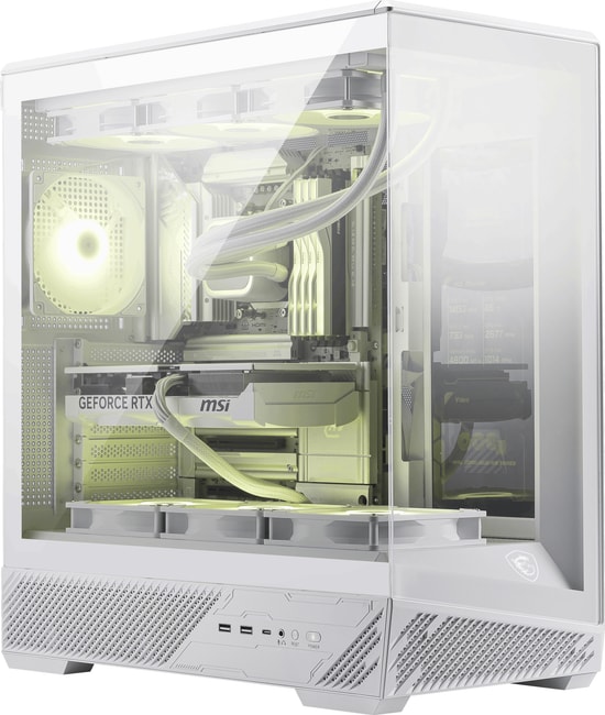 MSI MAG PANO 130R PZ Beyaz ATX Gaming Kasa: Panoramik Cam, 4x120mm ARGB Fan, Ters Fanlı, Mükemmel Hava Akışı