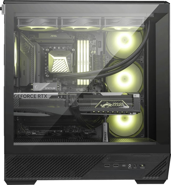 MSI MAG PANO 130R PZ Siyah ATX Panoramik Gaming Kasa - Temperli Cam, 4x120mm ARGB Fan, 3x2.5" & 2x3.5" Yuva
