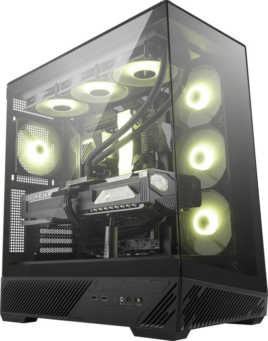 MSI MAG PANO 130R PZ Siyah ATX Panoramik Gaming Kasa - Temperli Cam, 4x120mm ARGB Fan, 3x2.5" & 2x3.5" Yuva