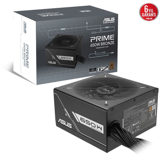 ASUS Prime 650B Siyah 650W 80+ Bronze PSU (90YE00Y1-B0NA00) - Çift Rulmanlı Fan, Etched Kablolar, 6 Yıl Garanti