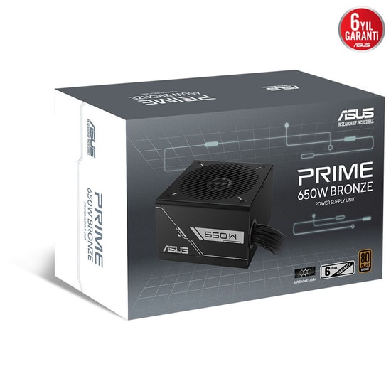 ASUS Prime 650B Siyah 650W 80+ Bronze PSU (90YE00Y1-B0NA00) - Çift Rulmanlı Fan, Etched Kablolar, 6 Yıl Garanti