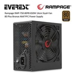 RAMPAGE RMP-750-80PB 750W APFC 140mm Fanlı 80+ Bronze Sertifikalı Güç Kaynağı - Siyah, Aktif PFC, Yüksek Verimlilik