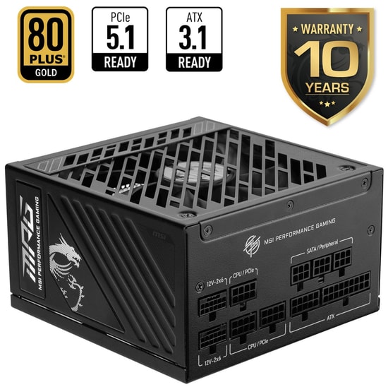 MSI MPG A850GS PCIE5 850W 80+ Gold ATX 3.1 Güç Kaynağı - Yüksek Performanslı, PCIe 5.1 ve Çift 12V-2x6 Bağlantılı PSU