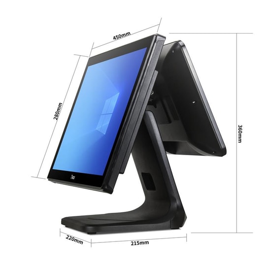 TIWOX TP-7610D: 18.5" Dokunmatik POS PC - i7 10.Nesil, 8GB DDR4 RAM, 128GB NVMe SSD, 13.2" Müşteri Ekranı, 1366x768