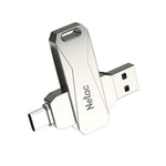 Netac U782C 64GB USB 3.2 Type-C Flash Bellek (NT03U782C-064G-32PN) - Çift Arayüz, Yüksek Hızlı, Metal Kasa