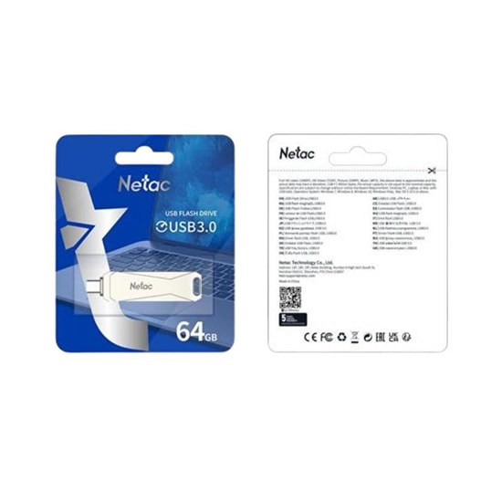Netac U782C 64GB USB 3.2 Type-C Flash Bellek (NT03U782C-064G-32PN) - Çift Arayüz, Yüksek Hızlı, Metal Kasa