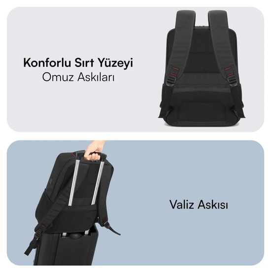 Mack Business X MCC-804 14.1 Siyah Notebook Sırt Çantası - Su Geçirmez, Korumalı, Hafif, İş ve Okul Çantası