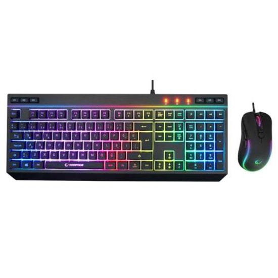 Rampage Seraphic KM-R57 Siyah RGB Oyuncu Klavye Mouse Seti - Q Türkçe Multimedya, Kablolu, 12800 DPI Optik Mouse