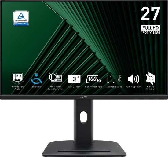 MSI PRO MP275PG 27" FHD 100Hz 1ms Adaptive Sync Pivot IPS Monitör - 300nit, HDMI+DP+VGA, 6W Hoparlör, İnce Çerçeve
