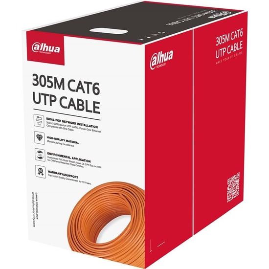 Dahua CAT6 Turuncu Kablo (PFM922I-6UN-C) - 305 Metre, 23AWG U/UTP CCA, Yüksek Performanslı Data Kablosu
