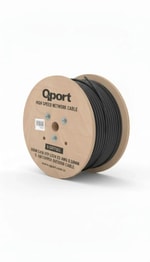 Qport Q-CATFULL CAT6 500 Metre %100 Bakır Outdoor LSZH Siyah Network Kablosu - 23AWG, 0.58mm Yanmaz Dış Ortam Kablosu