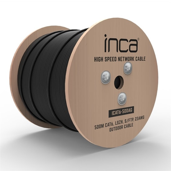 INCA ICAT6-500AG Siyah CAT6 S/FTP Dış Ortam Network Kablosu - 500 Metre, 23 AWG, LSZH, Fluke Test