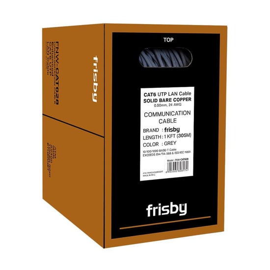 Frisby FNW-CAT628 CAT6 UTP Saf Bakır Kablo - 305 Metre, 24AWG, 0.50mm Gri, Gigabit Ethernet Network Data Kablosu